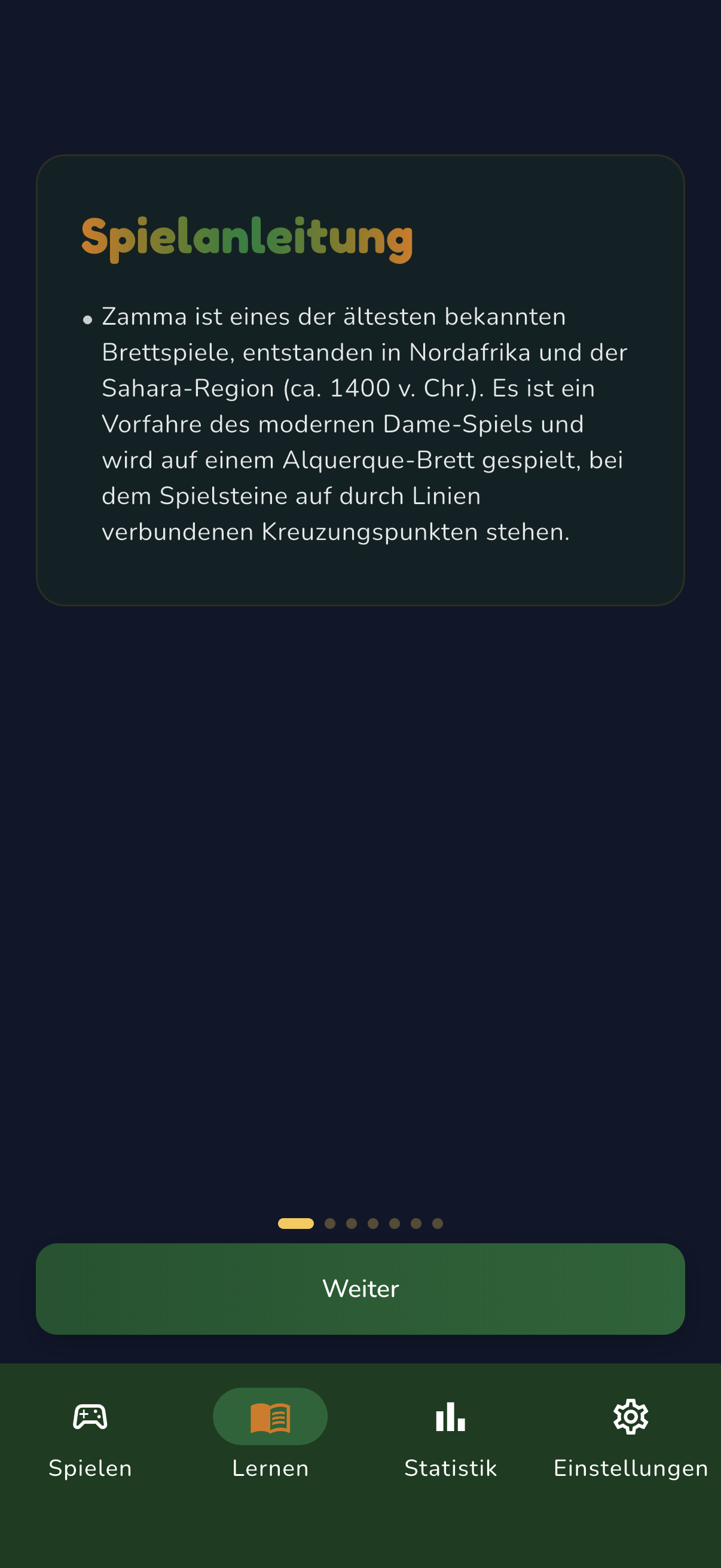 Spielregeln-Bildschirm